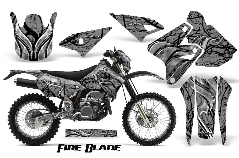 Suzuki DRZ400 Enduro Graphics Kit FireBlade Black Silver NP Rims